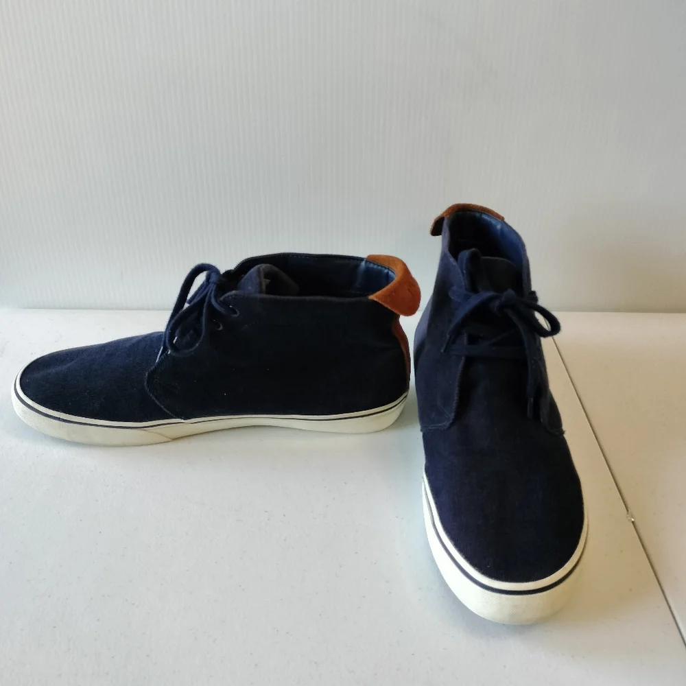 Polo Ralph Lauren Talin Navy Corduroy Brown Suede High-Top Sneakers 14 Preppy